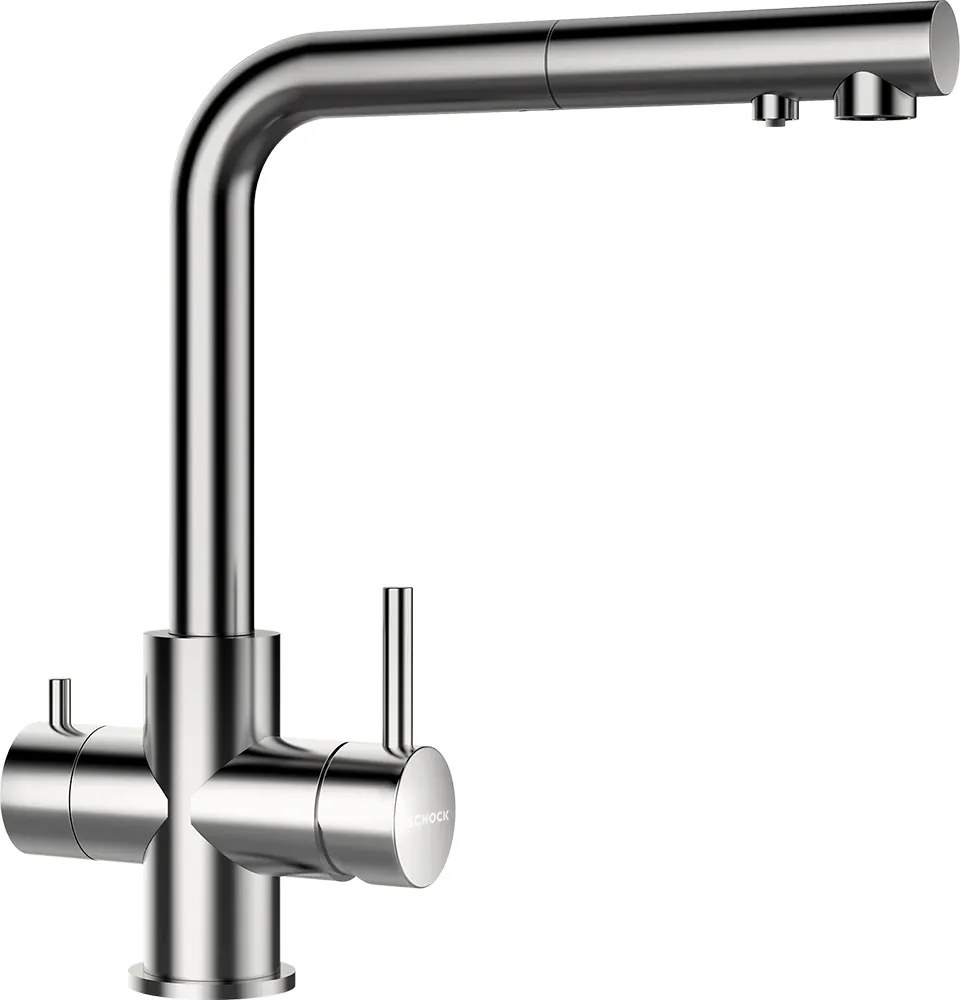 Baterie bucatarie Schock Vitus Inox Periat cu cap extractibil, 3 cai, cartus ceramic