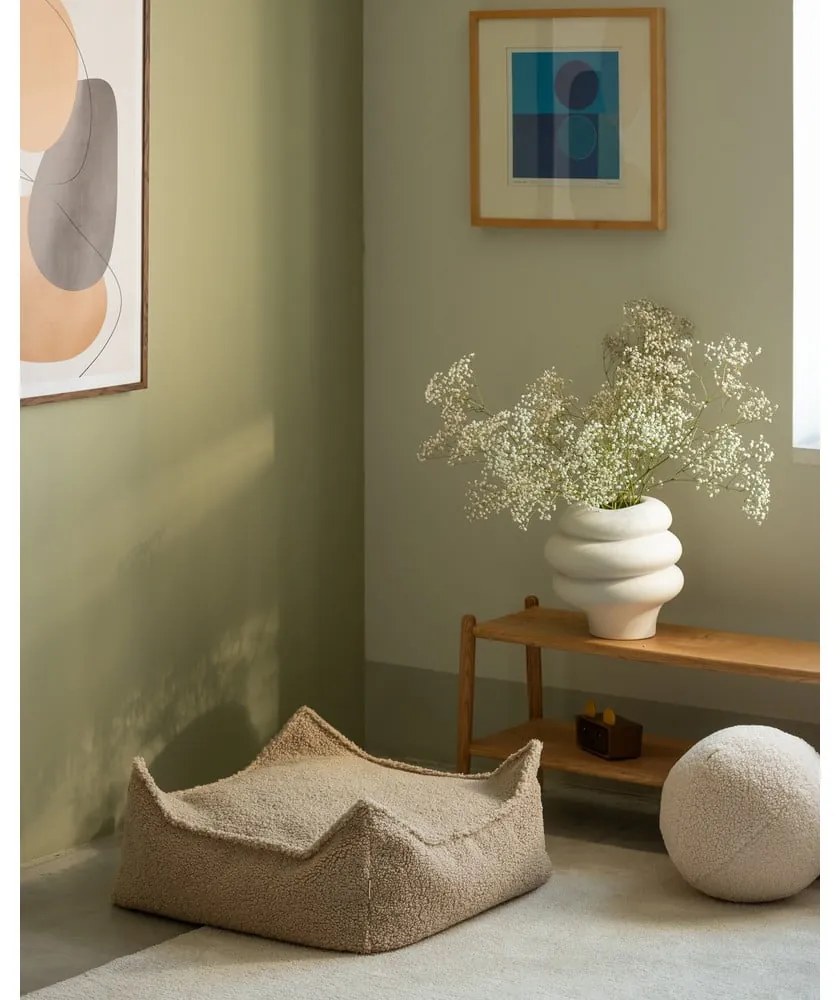 Fotoliu puf pentru copii maro deschis cu tapițerie din țesătură bouclé Square – Wigiwama