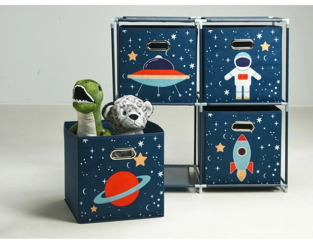 Raft pentru copii cu cutii textile Space, 68 x 70x 35 cm