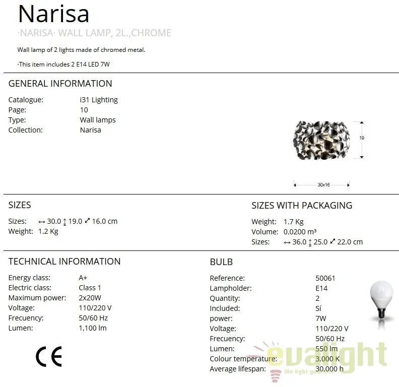 Aplica de perete design modern Narisa crom SV-266724