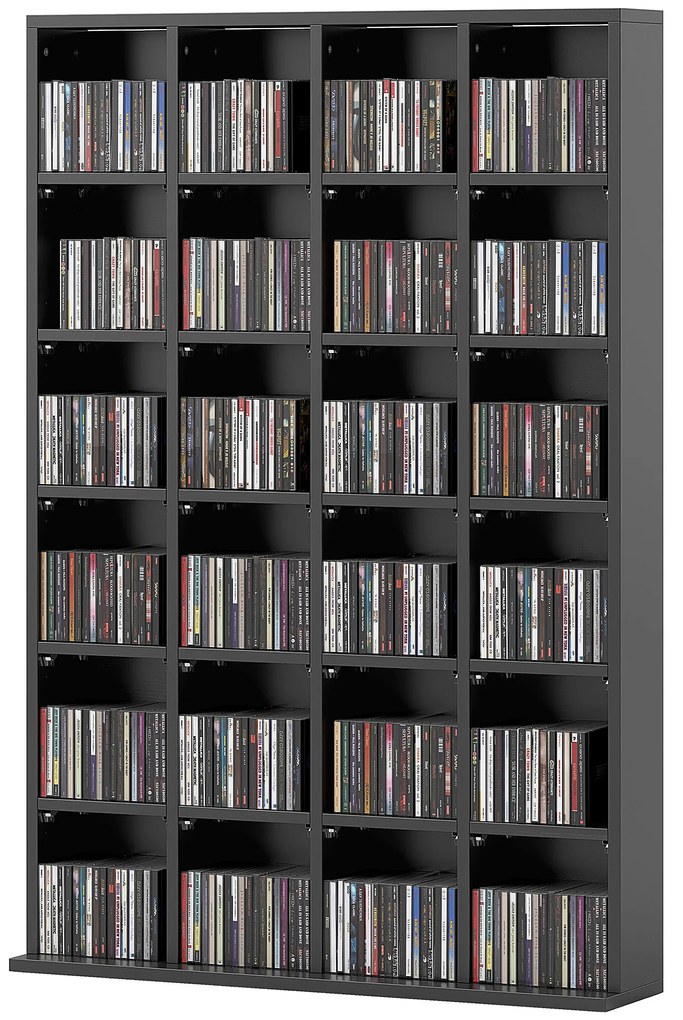 HOMCOM Mobilier de depozitare multimedia 480 CD/312 DVD - bibliotecă din lemn cu rafturi reglabile, 89 x 130,5 cm, negru | Aosom Romania