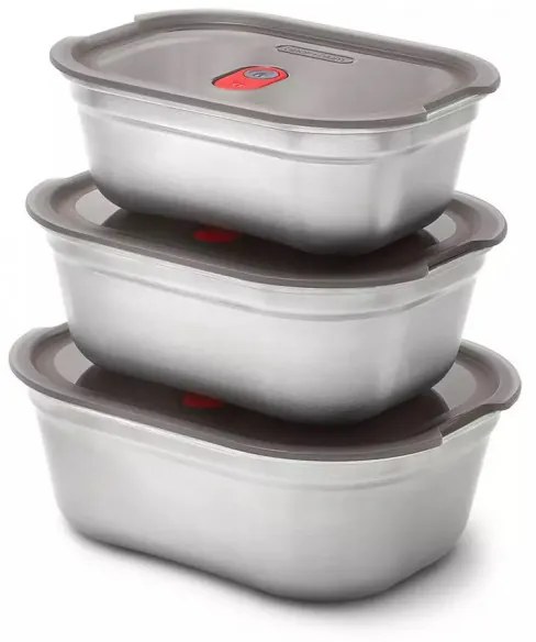 Cutie alimentara Black+Blum Meal Prep FBSS-BX-L017, 1.2 L, Dreptunghiular, Potrivit pentru cuptor, Fara BPA, Otel inoxidabil, Gri/Rosu