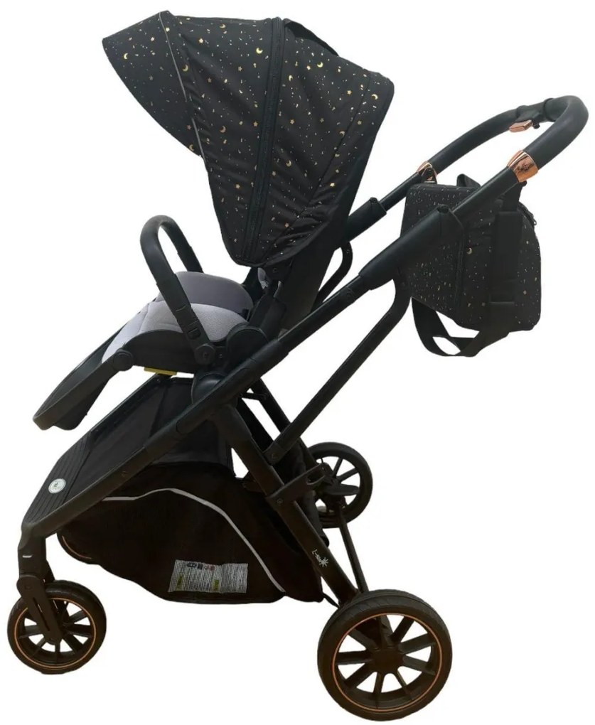 Carucior 2 in 1 pentru copii Usor si Compact - Pliabil, Sistem de absorbtie a socurilor, Scaun Reversibil - Negru cu stelute- CPC-58-stelute