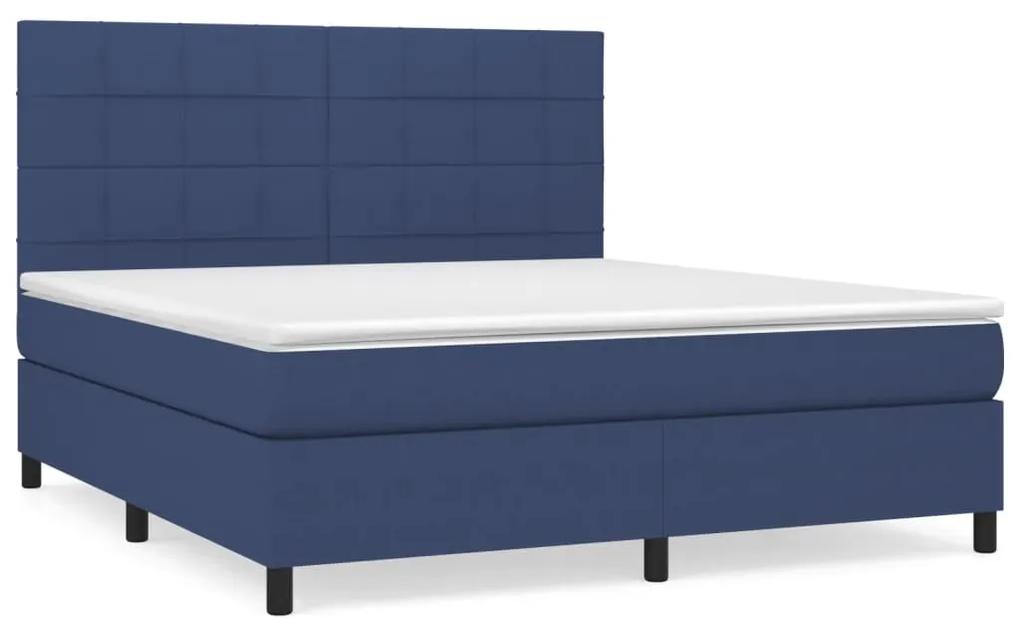 Pat box spring cu saltea, albastru, 180x200 cm, material textil Albastru, 180 x 200 cm, Cu blocuri patrate