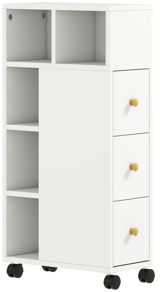 HOMCOM Unitate de Stocare pentru Baie Slim cu Roți - Alb | Aosom Romania