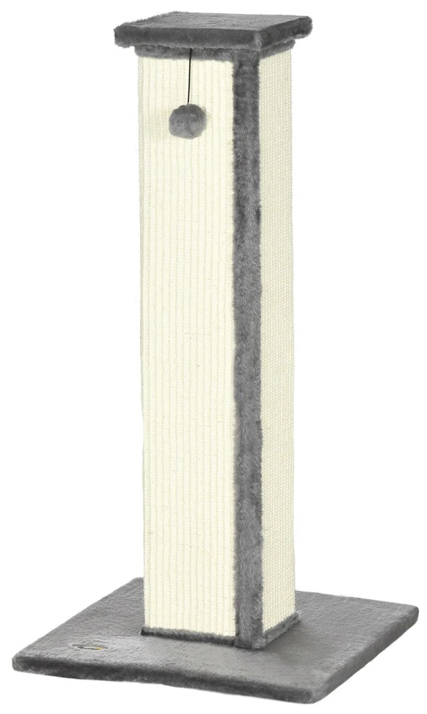 PawHut Stâlp de zgâriat pentru Pisici cu Minge Suspendată și Înveliș din Pluș, 41x41x81 cm, Gri | Aosom Romania