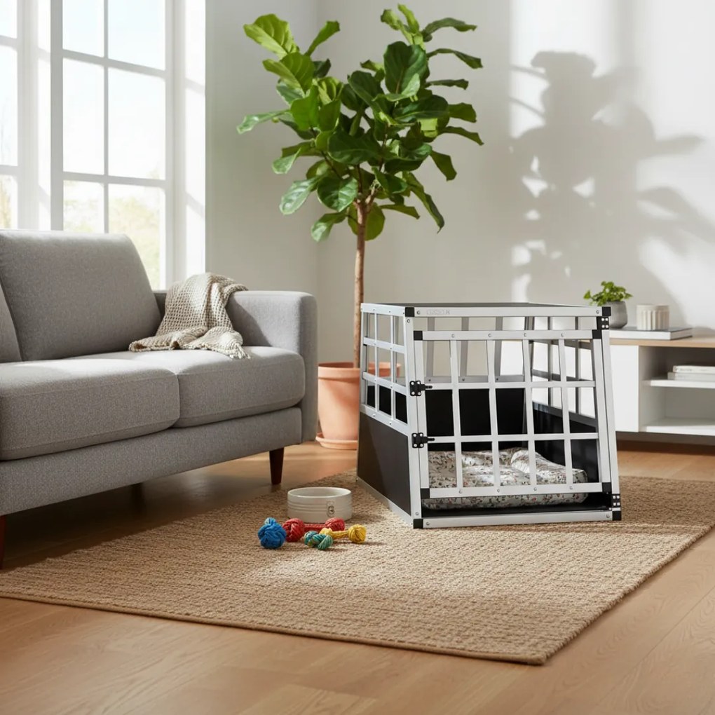 Cușcă de transport pentru câini BRUNO, 70x54x51cm, argintiu/negru Cadoca