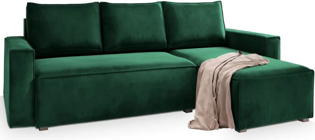 OFERTA Canapea de colt extensibila verde inchis CAVELO, reversibila II calitate