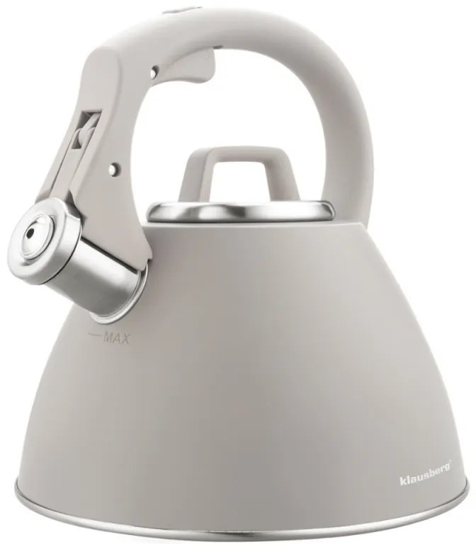 Fierbător fluierător Klausberg KB 7953, 2.5 l, Oțel inoxidabil, Mâner termoizolant, Inducție, Bej