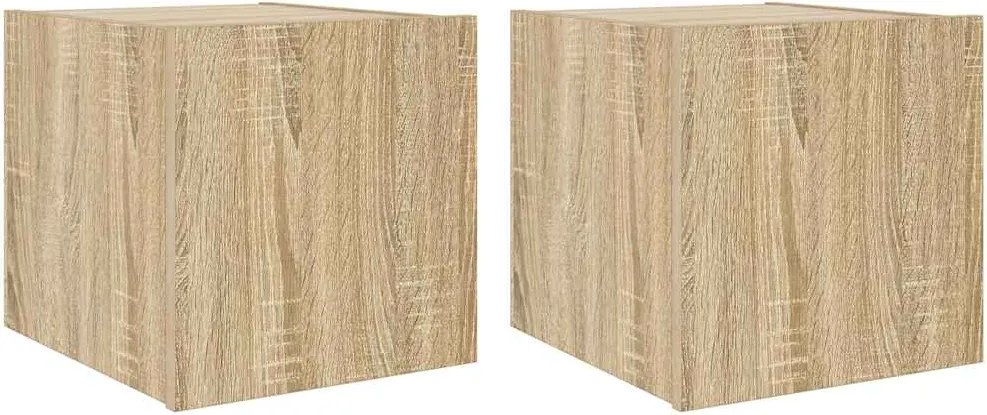 vidaXL Comodă TV de perete cu LED, 2 buc. stejar sonoma, 30,5x35x30 cm