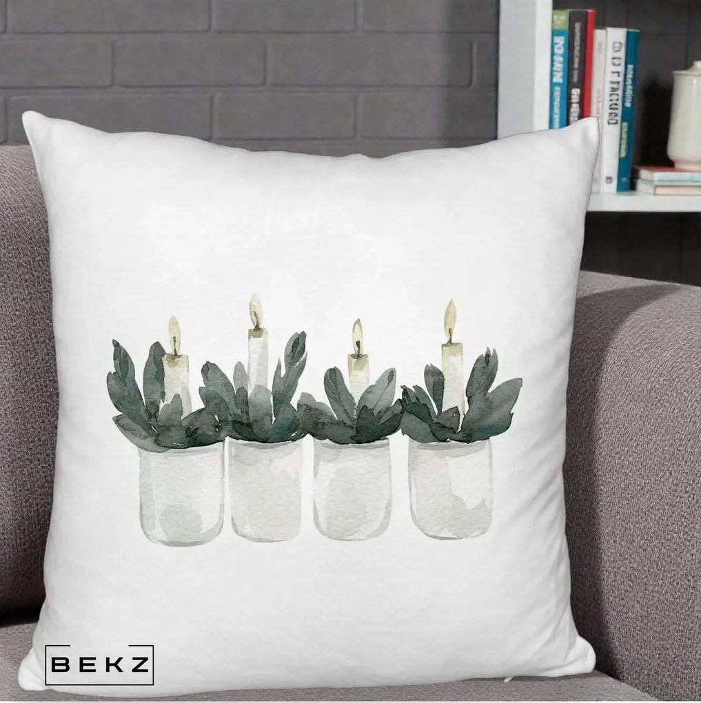 Perna Decorativa Lumanari Advent in Borcane, 40x40 cm, Alb Pufos, Husa Detasabila, Perna Inclusa, BEKZ®