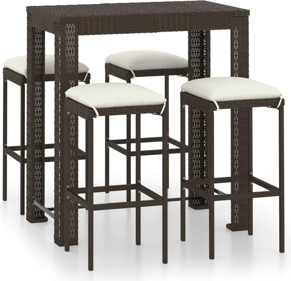 vidaXL Set mobilier bar de grădină cu perne, 5 piese, maro, poliratan