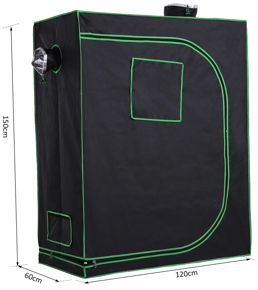 Outsunny Cort Hidroponic pentru Cultivare din Oxford 600D cu 3 Prize de Aer Reglabile și Fereastră, 120x60x150 cm, Negru | Aosom Romania