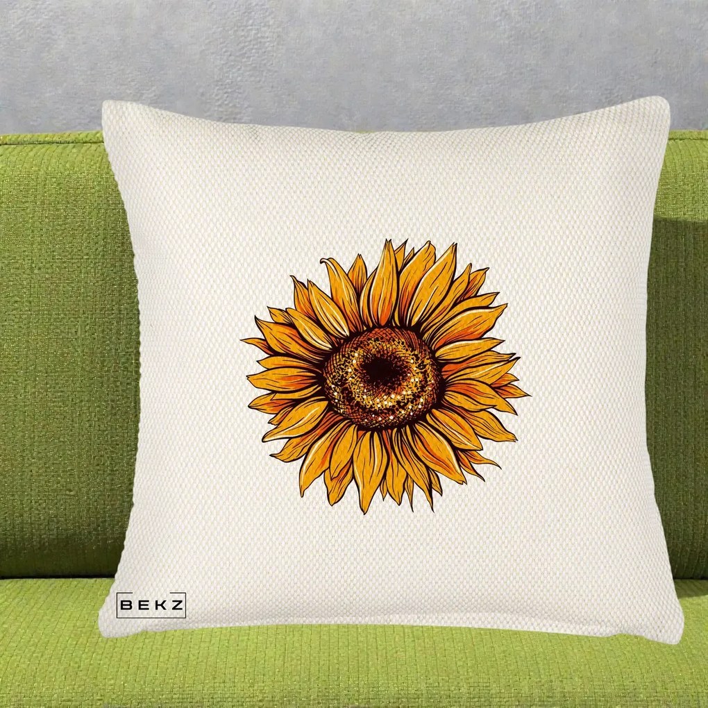 Perna Decorativa Floarea Soarelui Vibranta, 40x40 cm, Crem Reliefat, Husa Detasabila, Perna Inclusa, BEKZ®