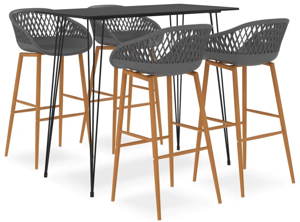 3057380 vidaXL Set mobilier de bar, 5 piese, negru și gri