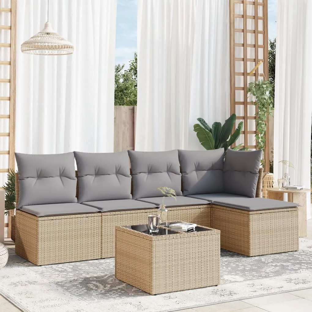 vidaXL Set canapele de grădină cu perne, 6 piese, bej, poliratan