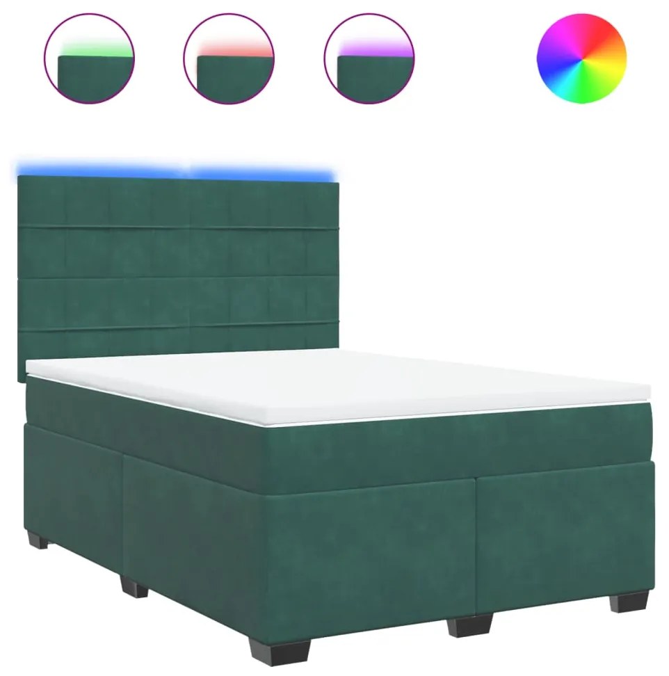 3293257 vidaXL Pat box spring cu saltea, verde închis, 160x200 cm, catifea