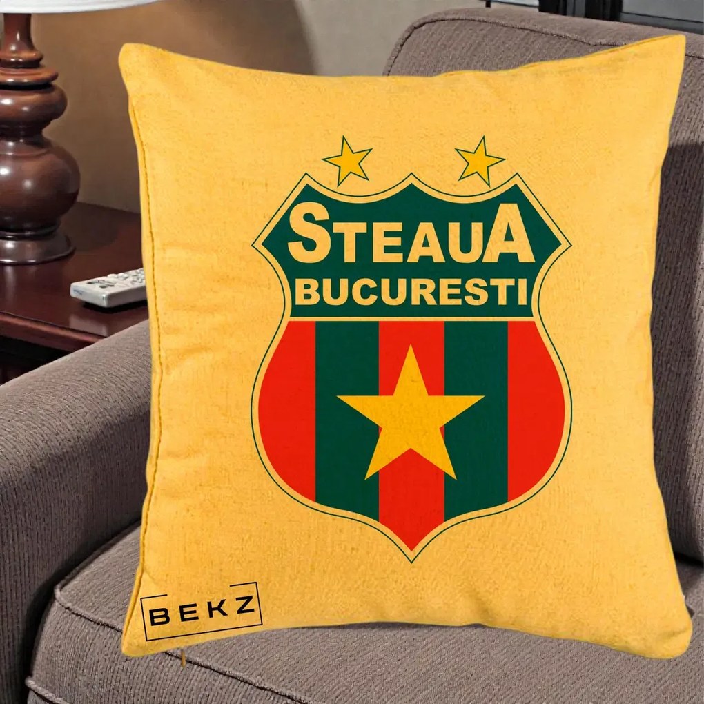 Perna Personalizata Steaua Bucuresti Fotbal, 40x40 cm, Galben, Husa Detasabila, Perna Inclusa, BEKZ®