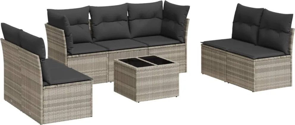 vidaXL Set mobilier de grădină cu perne, 8 piese gri deschis poliratan