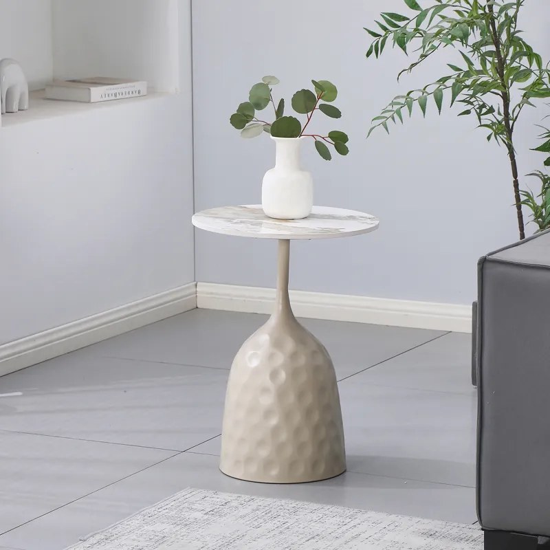 Masuta Laterala Rotunda Avelia Cappuccino Metal-marble-look Travertine D40x60 Cm
