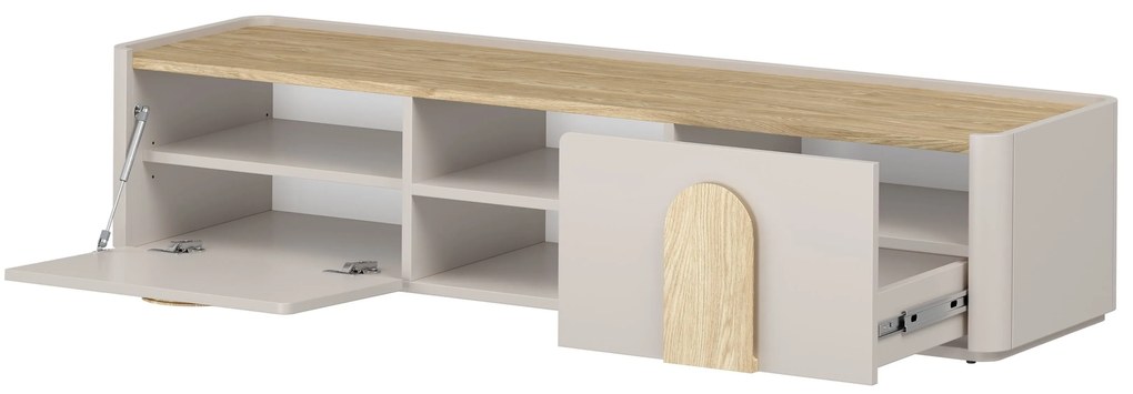 Comodă TV Amilio 170 cm cu sertar - cashmere / stejar uleiat / mânere stejar deschis