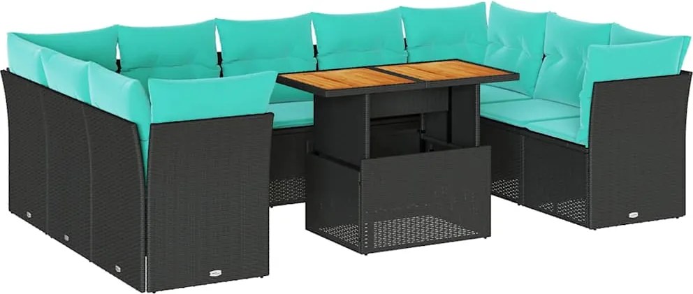 vidaXL Set canapele de grădină cu perne, 10 piese, negru, poliratan