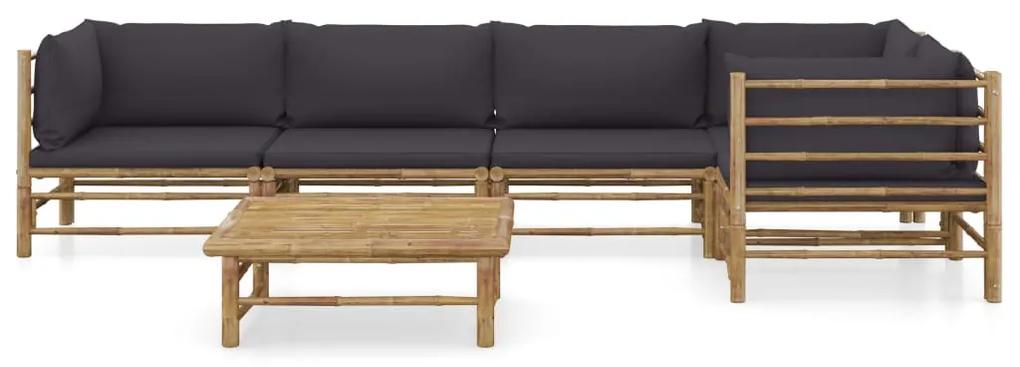 3058240 vidaXL Set mobilier de grădină cu perne gri închis, 6 piese, bambus