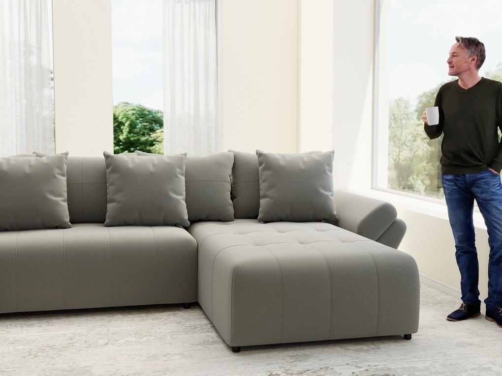 Colțar extensibil dumonde cu ladă de depozitare si sezut confortabil din spuma high-density, Berlin U Royal Grey 380x180 cm