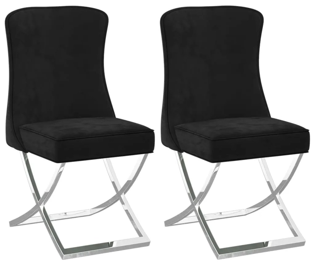 3074909 vidaXL Scaun, 2 buc., negru, 53x52x98 cm, catifea & oțel inoxidabil