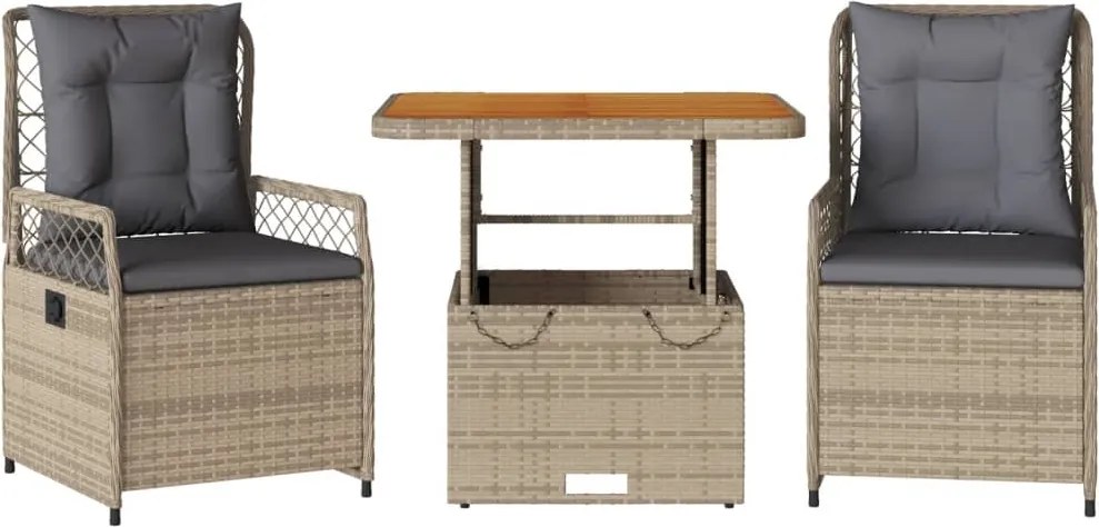 vidaXL Set mobilier de grădină cu perne, 3 piese, bej, poliratan
