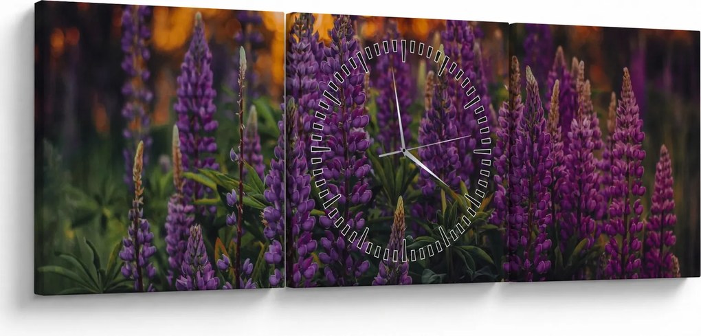 Tablou - Flori de lupin (cu ceas) (90x30 cm)