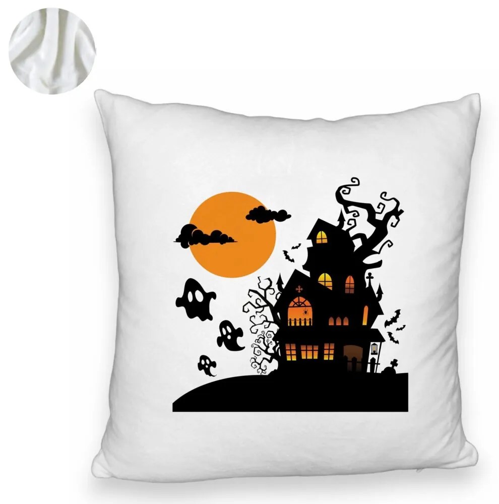 Perna Decorativa Fluffy cu motiv de Halloween 4, 40x40 cm, Alba, Husa Detasabila, Burduf