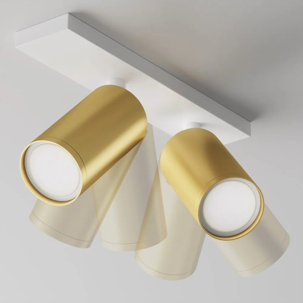 Aplica de perete / tavan cu 2 spoturi directionabile design tehnic Focus S alb, auriu mat