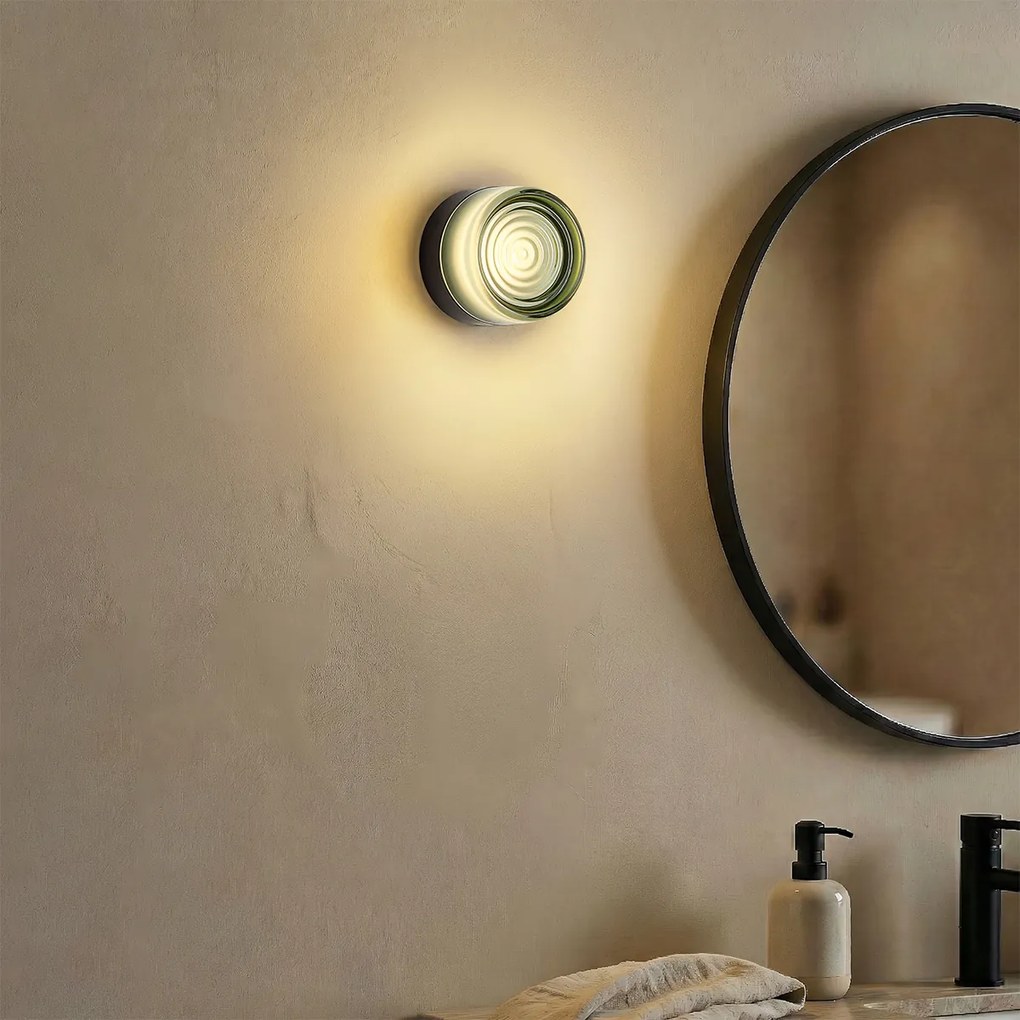 Lampă de perete de design neagră cu sticlă verde deschis IP44 - Michele