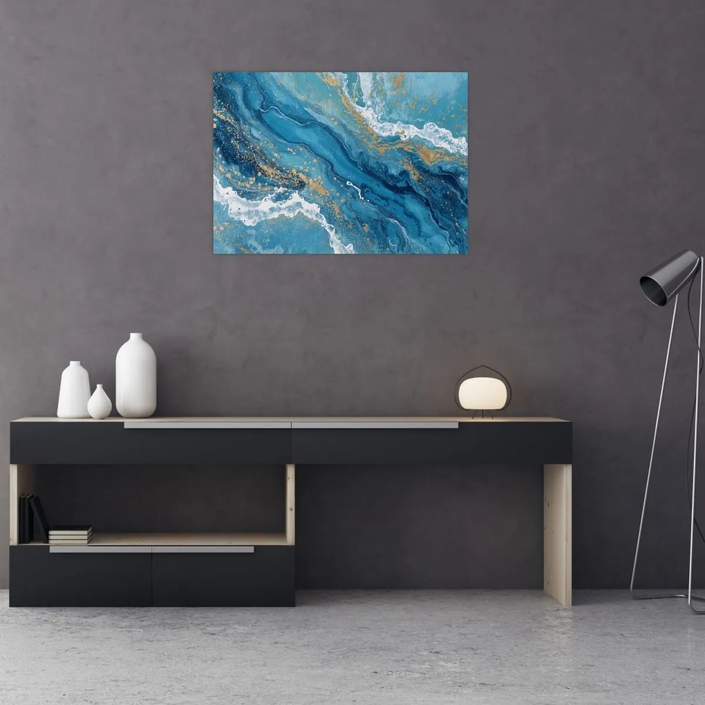Tablou pe sticlă - Marmură bleu cu aur II. (70x50 cm)