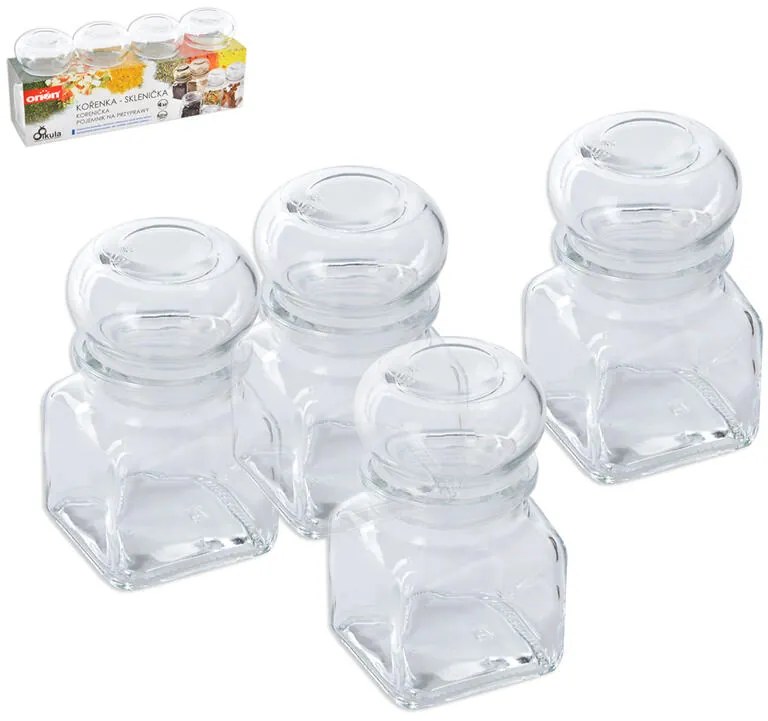Borcan din sticlă pentru mirodenii 120 ml 4 bucăți