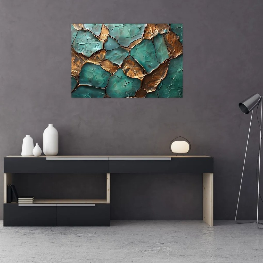 Tablou - Pictură verde-auriu (90x60 cm)