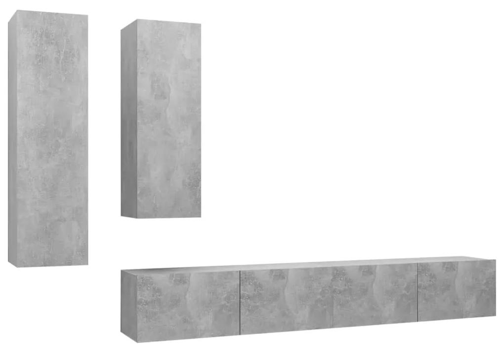 3079153 vidaXL Set de dulapuri TV, 4 piese, gri beton, lemn prelucrat