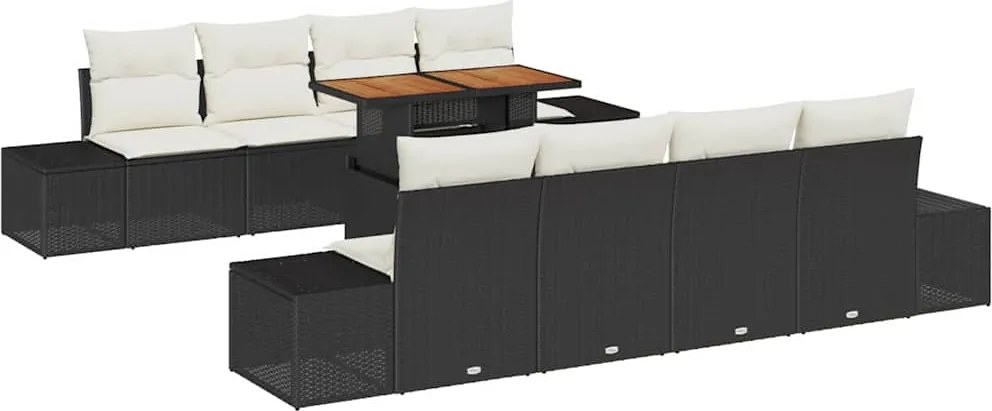 vidaXL Set de canapele pentru grădină 9 pcs Negru Rattan poli