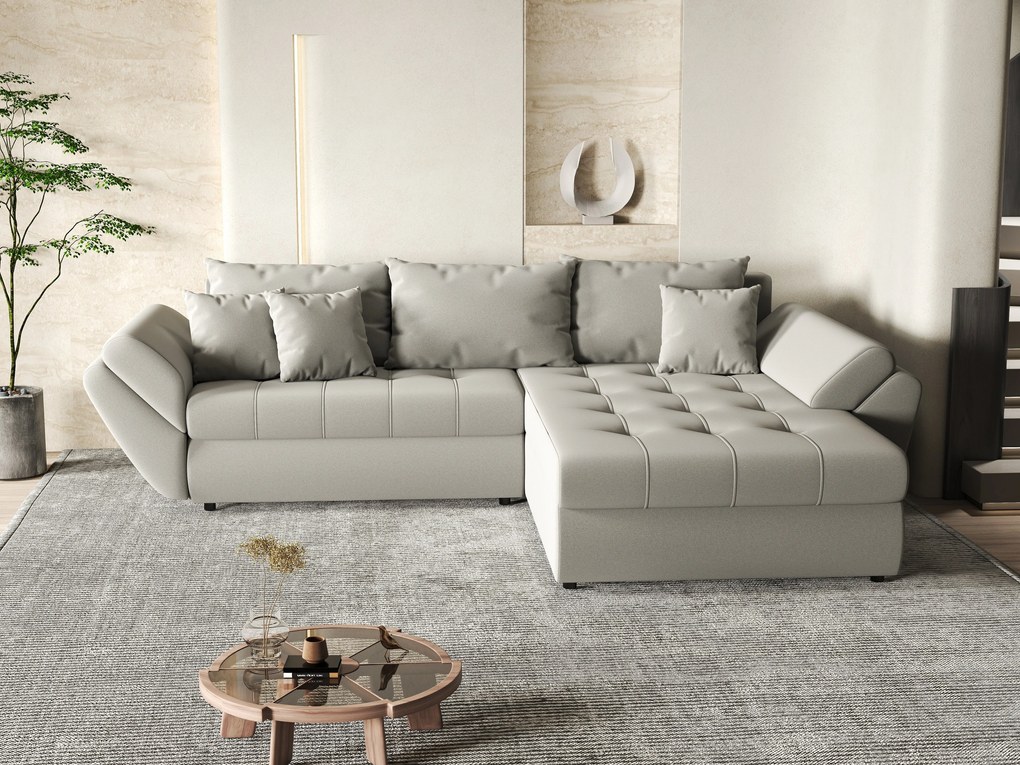 Colțar extensibil dumonde cu ladă de depozitare si sezut confortabil din spuma high-density, Loana Royal Grey II 270x185 cm