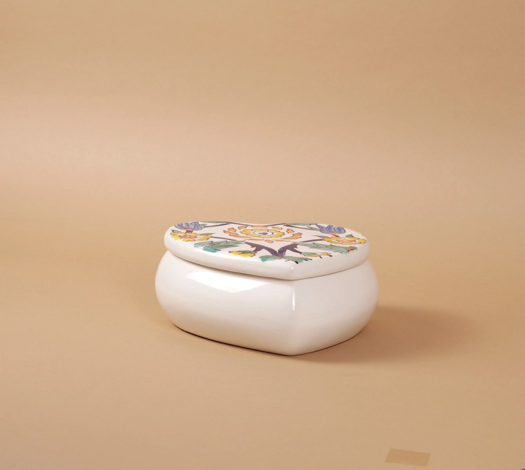 Cutie de depozitare inimioara din ceramică decorativă Flori Multicolor