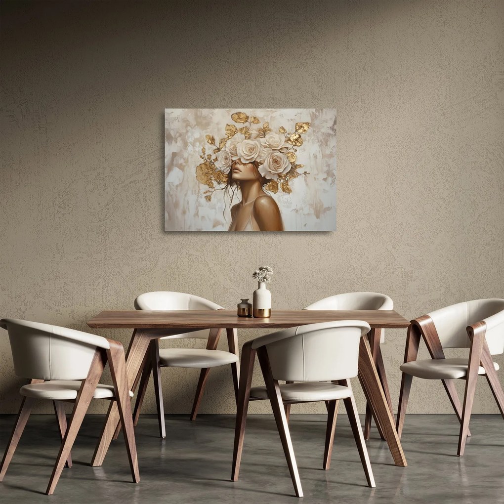 Tablou pe sticlă - Fată cu Trandafiri (70x50 cm)