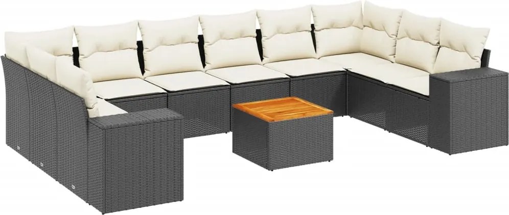 vidaXL Set canapele de grădină cu perne, 11 piese, negru, poliratan
