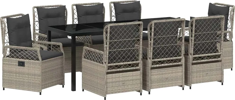 vidaXL Set de masă pentru grădină 9 pcs Gri deschis poliratan