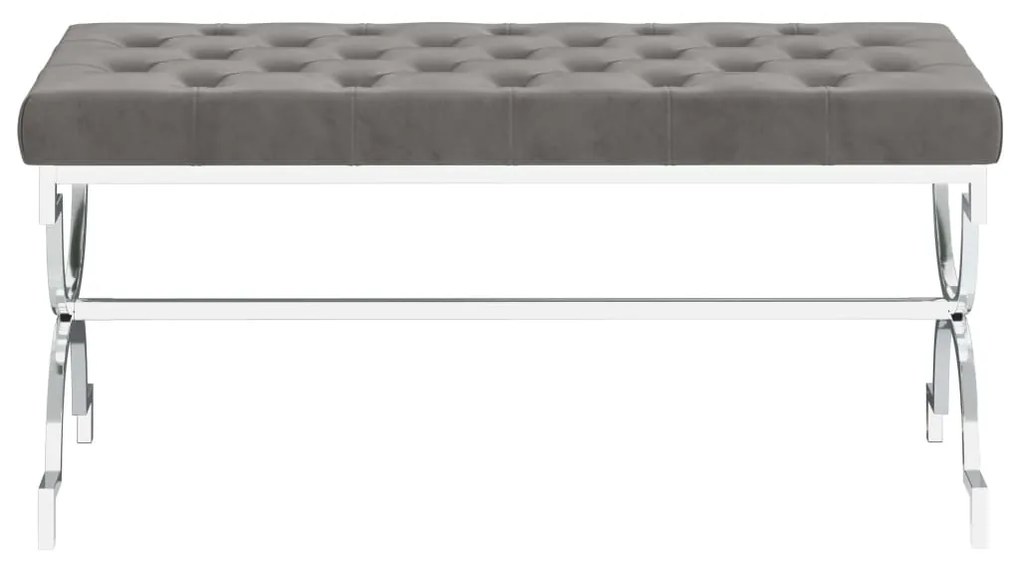 289046 vidaXL Bancă, gri, 99 cm, catifea și oțel inoxidabil