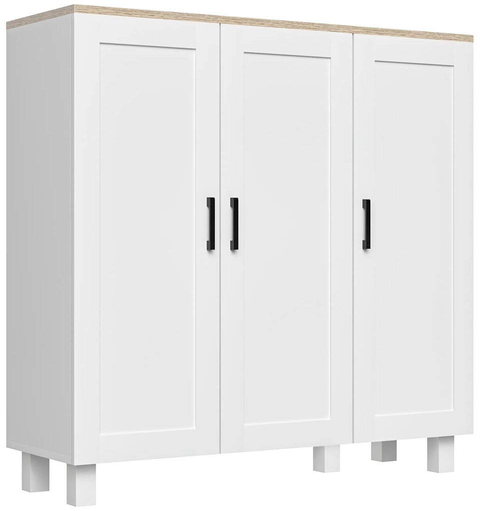 HOMCOM Bufet de sufragerie cu 3 uși și rafturi reglabile pentru Bucătărie Sufragerie Stil Nordic 90x30x90 cm Alb | Aosom Romania