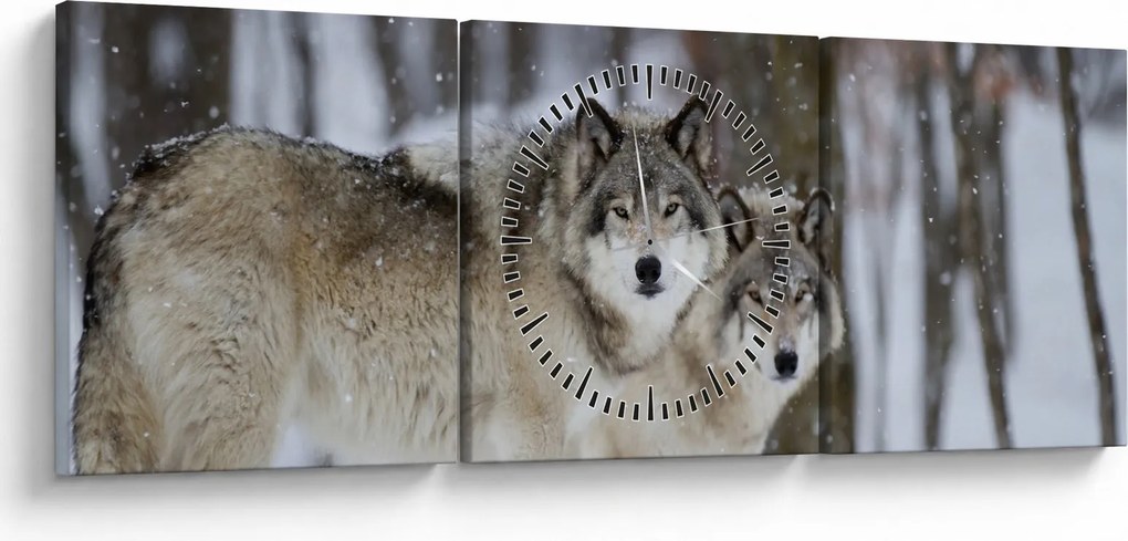 Tablou - Lupii în timpul iernii (cu ceas) (90x30 cm)
