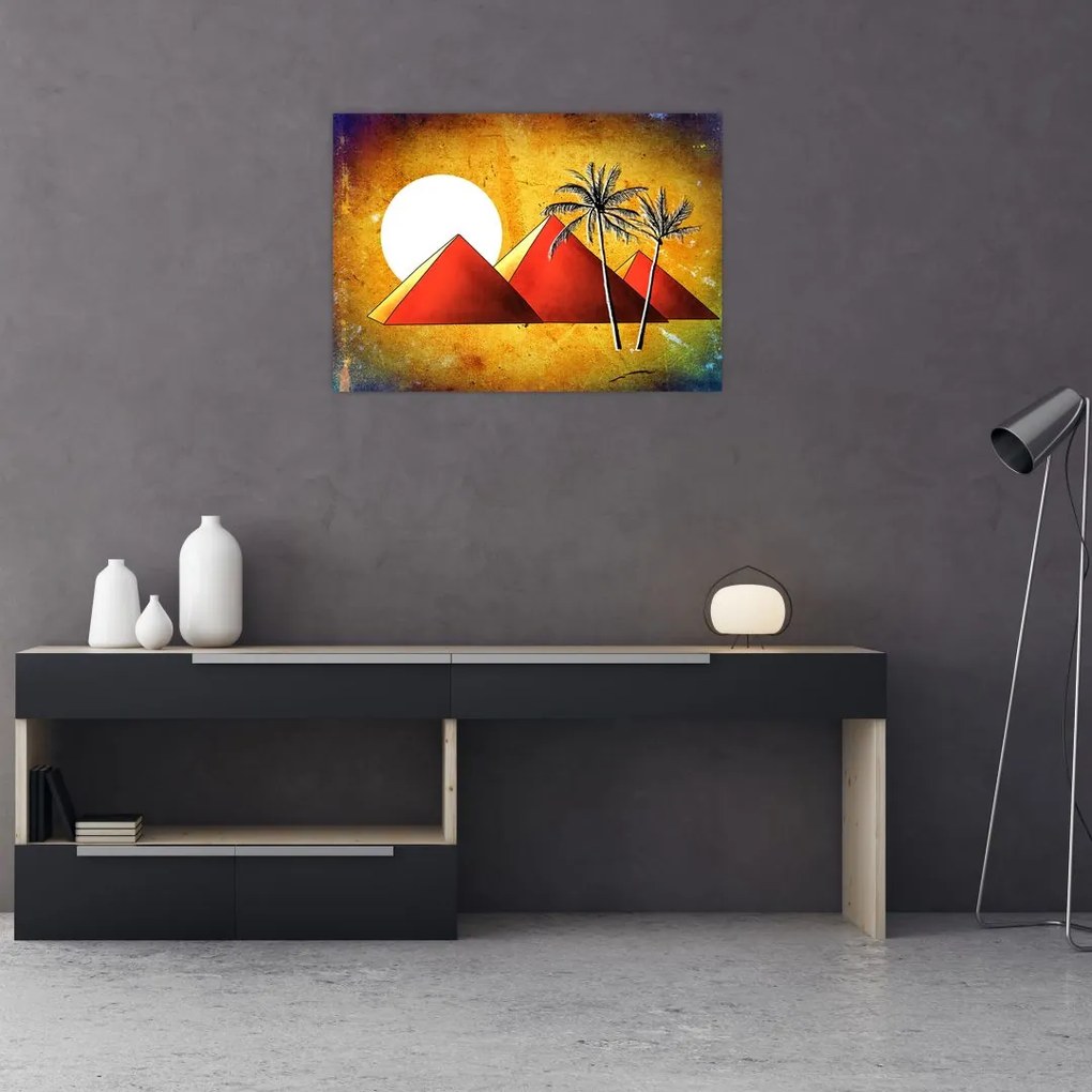Tablou pe sticlă cu piramidele egiptene pictate (70x50 cm)