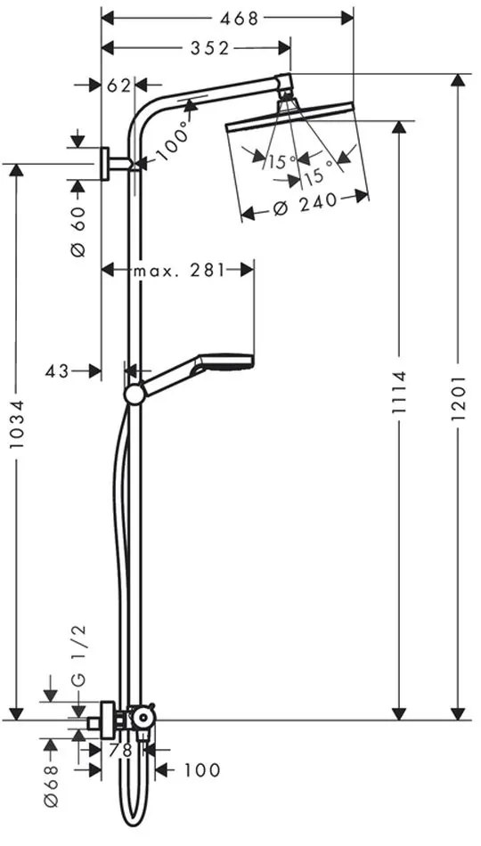 Coloana de dus cu baterie termostata, culoare crom, Hansgrohe Crometta S240