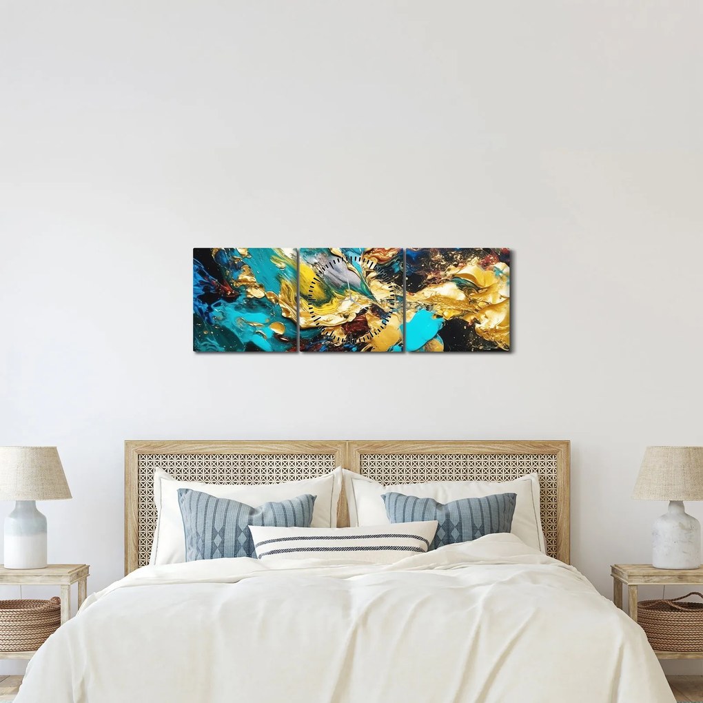 Tablou - Pictură în ulei texturată (cu ceas) (90x30 cm)